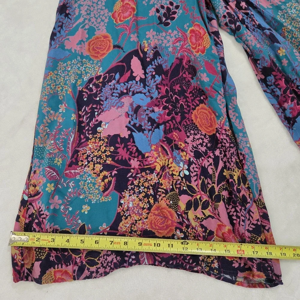 Anthropologie Maeve Floral Wide Leg Jumpsuit Teal Blue Sleeveless Sz 12 Boho